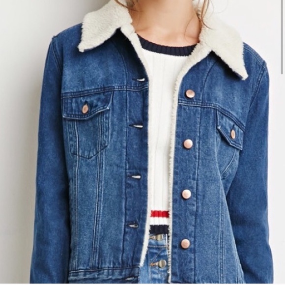 Forever 21 Jackets & Blazers - Forever 21 denim fur jacket